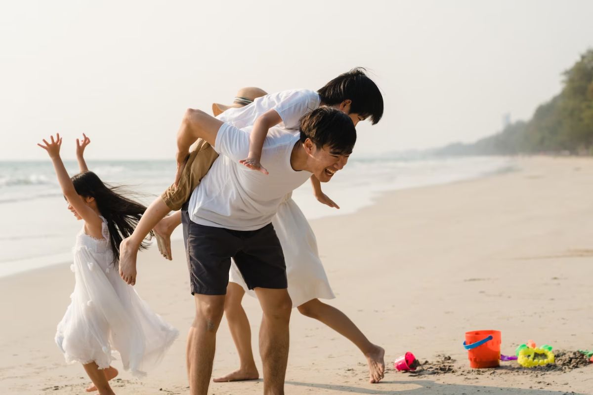 A happy family day out at the beach.