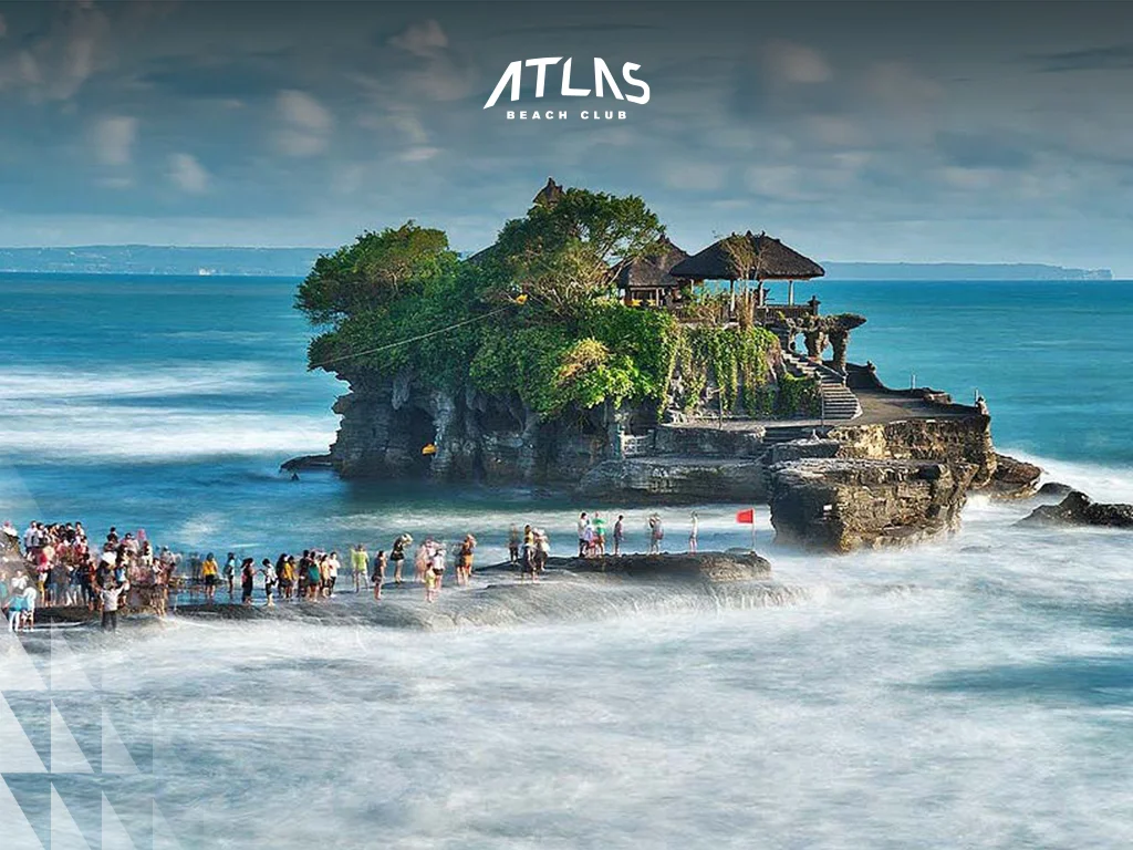 temple in Bali, crashing waves, and cultural heritage, bumble date in bali