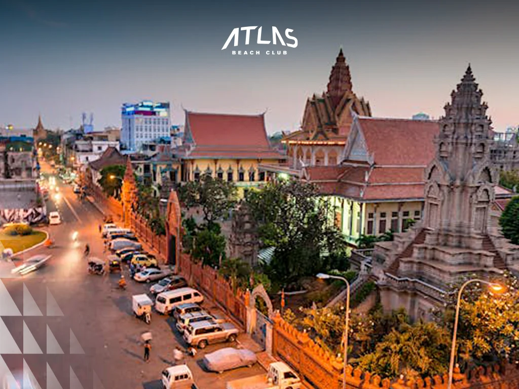 Royal Palace in Phnom Penh with beautiful gardens and golden spires.